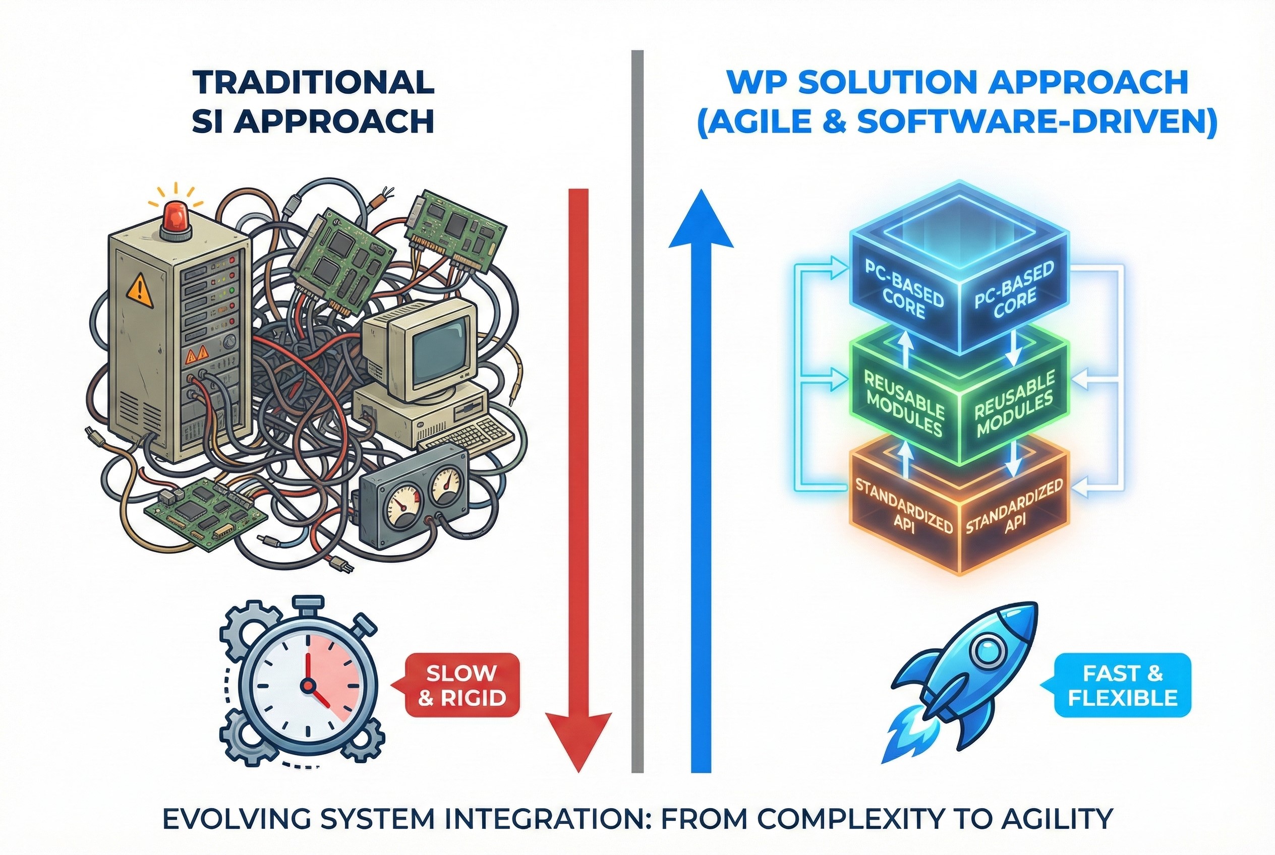 แผนภาพเปรียบเทียบ: แนวทาง SI แบบเดิม vs แนวทางของ WP Solution